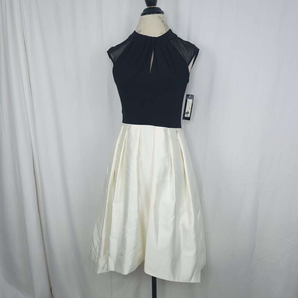 Betsy & Adam Dress 6 Small Black White Formal Midi Hi-Lo NWT